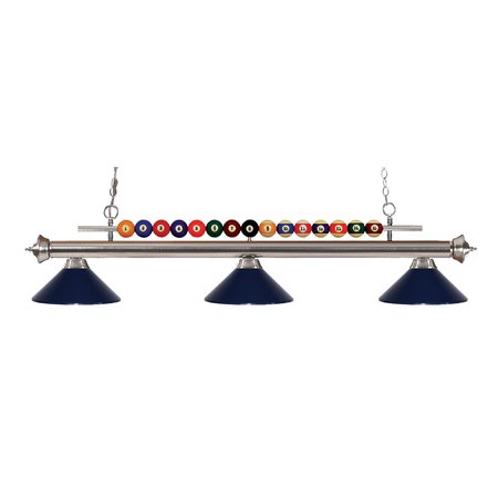 Z-LITE Shark 3 Light Billiard Light, Brushed Nickel & Navy Blue 170BN-MNB